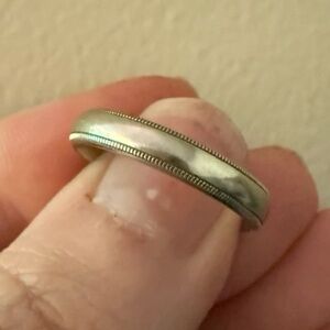 Benchmark Wedding Band 10K White Gold 4mm Double Milgrain Comfort Fit Sz10 4.3g